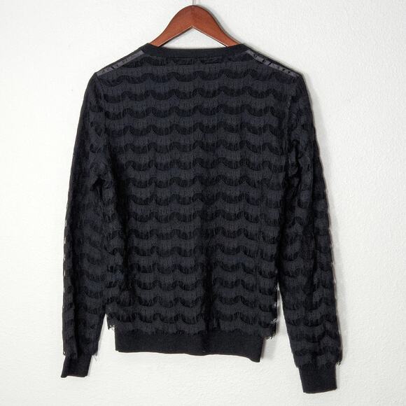 Trina Turk Women’s Cardigan Dark Academia Coquette Merino Wool Scalloped Black M - Picture 2 of 9